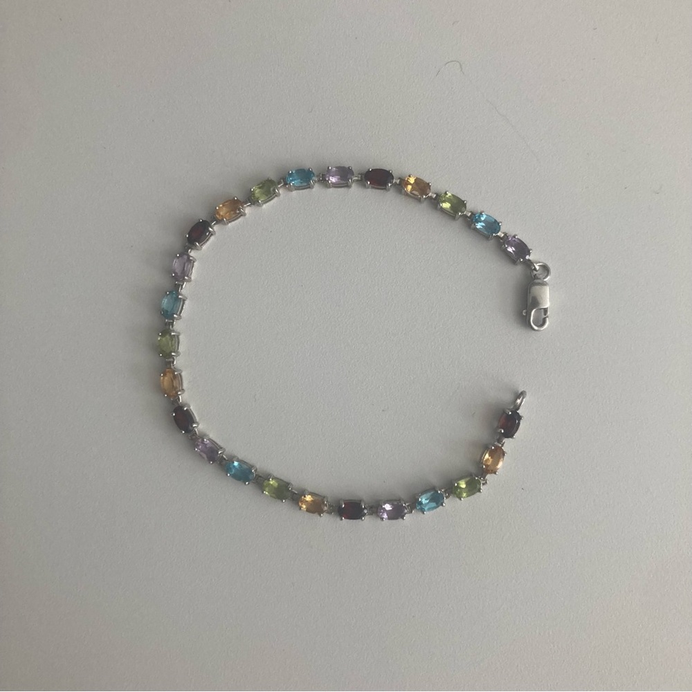 Blue Nile Elegant Multicolor Sterling Silver Authentic Rainbow Gemstone Bracelet